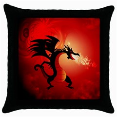 Funny, Cute Dragon With Fire Throw Pillow Cases (black) by FantasyWorld7