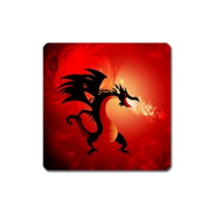 Funny, Cute Dragon With Fire Square Magnet by FantasyWorld7