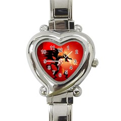 Funny, Cute Dragon With Fire Heart Italian Charm Watch by FantasyWorld7