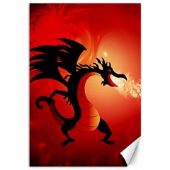 Funny, Cute Dragon With Fire Canvas 12  X 18   by FantasyWorld7