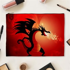 Funny, Cute Dragon With Fire Cosmetic Bag (xl) by FantasyWorld7