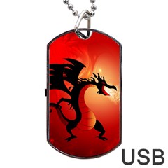 Funny, Cute Dragon With Fire Dog Tag Usb Flash (one Side) by FantasyWorld7