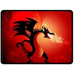 Funny, Cute Dragon With Fire Double Sided Fleece Blanket (large)  by FantasyWorld7