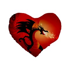 Funny, Cute Dragon With Fire Standard 16  Premium Flano Heart Shape Cushions by FantasyWorld7