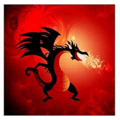 Funny, Cute Dragon With Fire Large Satin Scarf (square) by FantasyWorld7