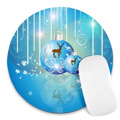 Wonderful Christmas Ball With Reindeer And Snowflakes Round Mousepads by FantasyWorld7