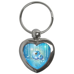 Wonderful Christmas Ball With Reindeer And Snowflakes Key Chains (heart)  by FantasyWorld7