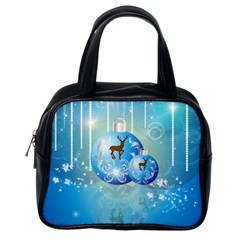 Wonderful Christmas Ball With Reindeer And Snowflakes Classic Handbags (one Side) by FantasyWorld7