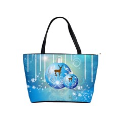 Wonderful Christmas Ball With Reindeer And Snowflakes Shoulder Handbags by FantasyWorld7