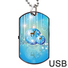 Wonderful Christmas Ball With Reindeer And Snowflakes Dog Tag Usb Flash (one Side) by FantasyWorld7