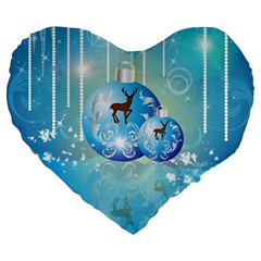 Wonderful Christmas Ball With Reindeer And Snowflakes Large 19  Premium Heart Shape Cushions by FantasyWorld7