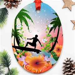 Tropical Design With Surfboarder Ornament (oval)  by FantasyWorld7