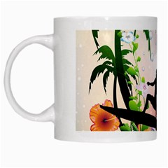 Tropical Design With Surfboarder White Mugs by FantasyWorld7