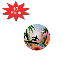 Tropical Design With Surfboarder 1  Mini Magnet (10 Pack) 