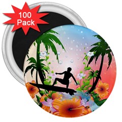 Tropical Design With Surfboarder 3  Magnets (100 Pack)