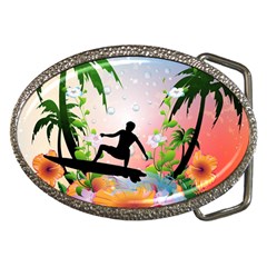 Tropical Design With Surfboarder Belt Buckles by FantasyWorld7