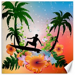 Tropical Design With Surfboarder Canvas 20  X 20   by FantasyWorld7