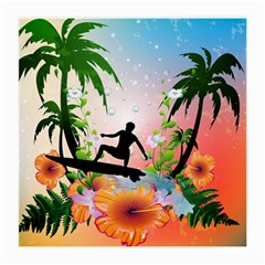 Tropical Design With Surfboarder Medium Glasses Cloth by FantasyWorld7