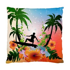 Tropical Design With Surfboarder Standard Cushion Case (one Side)  by FantasyWorld7