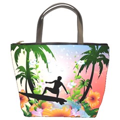 Tropical Design With Surfboarder Bucket Bags by FantasyWorld7