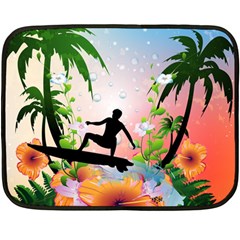 Tropical Design With Surfboarder Fleece Blanket (mini) by FantasyWorld7