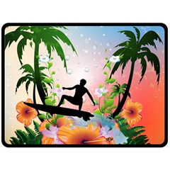 Tropical Design With Surfboarder Fleece Blanket (large)  by FantasyWorld7