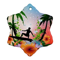 Tropical Design With Surfboarder Snowflake Ornament (2-side) by FantasyWorld7