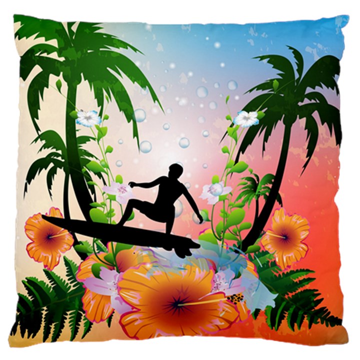 Tropical Design With Surfboarder Large Cushion Cases (One Side) 