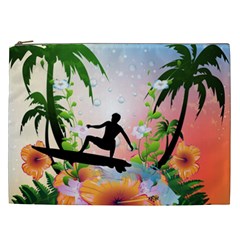 Tropical Design With Surfboarder Cosmetic Bag (xxl)  by FantasyWorld7