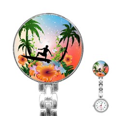 Tropical Design With Surfboarder Stainless Steel Nurses Watches by FantasyWorld7