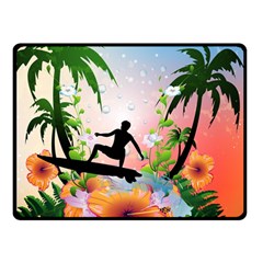 Tropical Design With Surfboarder Double Sided Fleece Blanket (small)  by FantasyWorld7