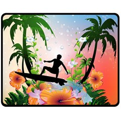 Tropical Design With Surfboarder Double Sided Fleece Blanket (medium)  by FantasyWorld7