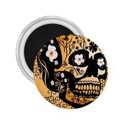 Sugar Skull In Black And Yellow 2 25  Magnets by FantasyWorld7