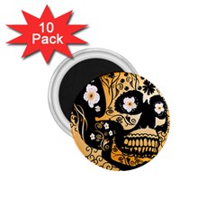 Sugar Skull In Black And Yellow 1 75  Magnets (10 Pack)  by FantasyWorld7