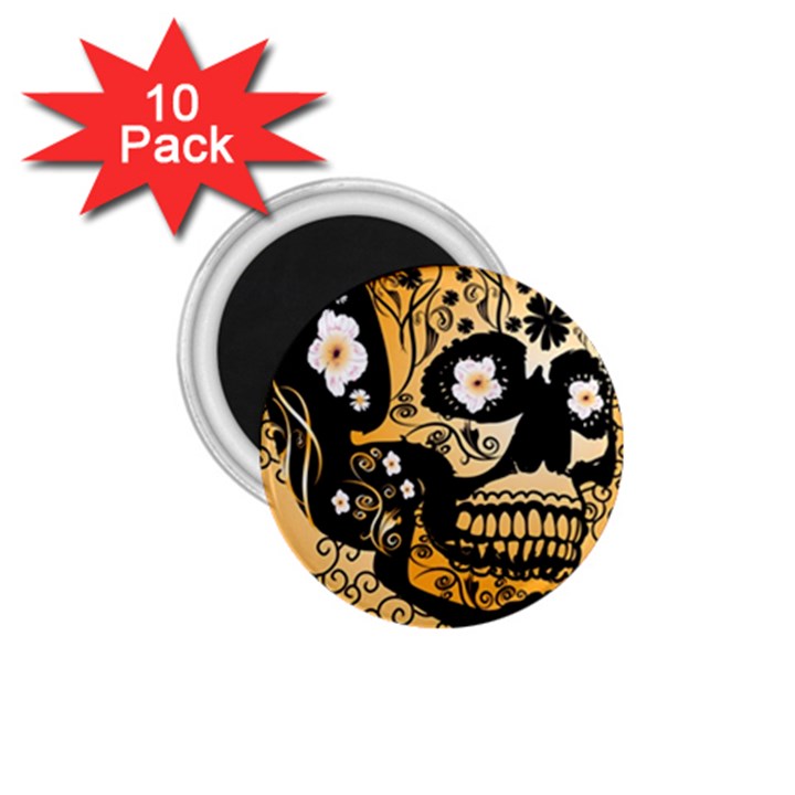 Sugar Skull In Black And Yellow 1.75  Magnets (10 pack) 