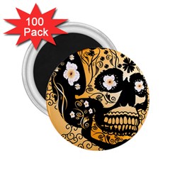 Sugar Skull In Black And Yellow 2 25  Magnets (100 Pack)  by FantasyWorld7