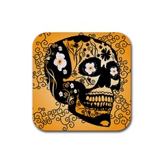 Sugar Skull In Black And Yellow Rubber Coaster (square)  by FantasyWorld7