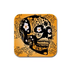 Sugar Skull In Black And Yellow Rubber Square Coaster (4 Pack)  by FantasyWorld7