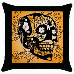 Sugar Skull In Black And Yellow Throw Pillow Cases (black) by FantasyWorld7