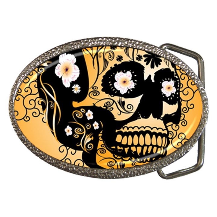 Sugar Skull In Black And Yellow Belt Buckles