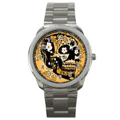 Sugar Skull In Black And Yellow Sport Metal Watches by FantasyWorld7