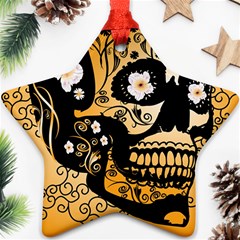 Sugar Skull In Black And Yellow Star Ornament (two Sides) 