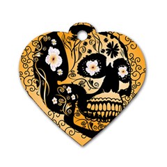 Sugar Skull In Black And Yellow Dog Tag Heart (one Side) by FantasyWorld7