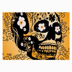 Sugar Skull In Black And Yellow Large Glasses Cloth (2-side) by FantasyWorld7