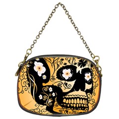 Sugar Skull In Black And Yellow Chain Purses (two Sides)  by FantasyWorld7