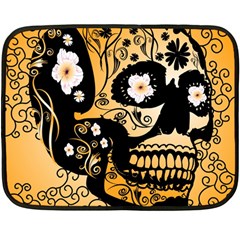 Sugar Skull In Black And Yellow Double Sided Fleece Blanket (mini)  by FantasyWorld7