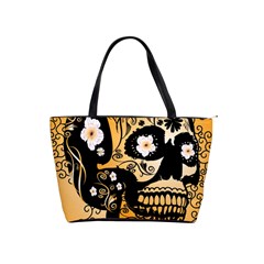 Sugar Skull In Black And Yellow Shoulder Handbags