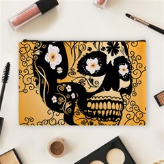 Sugar Skull In Black And Yellow Cosmetic Bag (large)  by FantasyWorld7