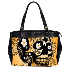 Sugar Skull In Black And Yellow Office Handbags (2 Sides)  by FantasyWorld7