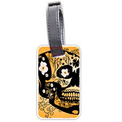 Sugar Skull In Black And Yellow Luggage Tags (one Side)  by FantasyWorld7